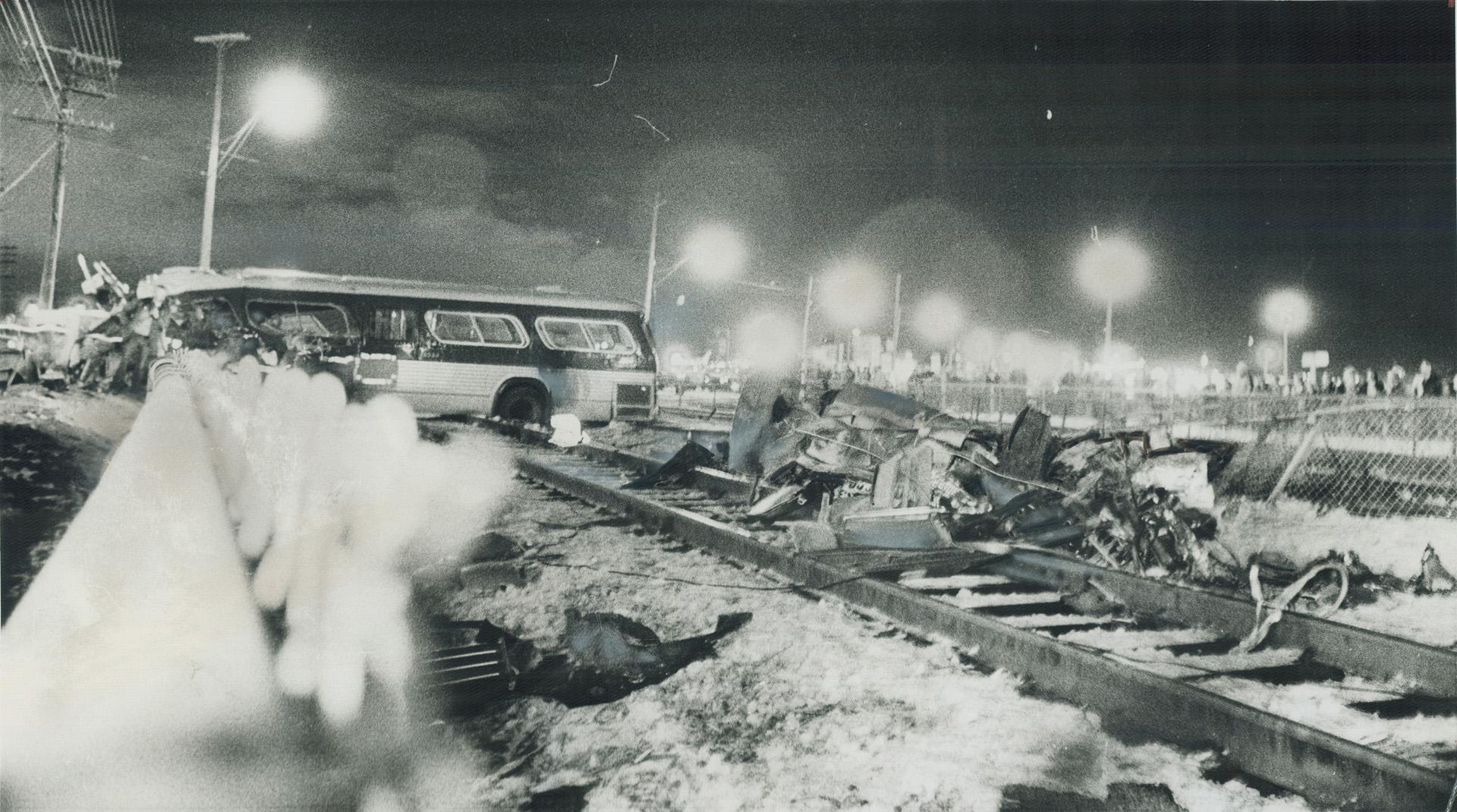 Wrecked TTC Bus after Colliding with GO Train