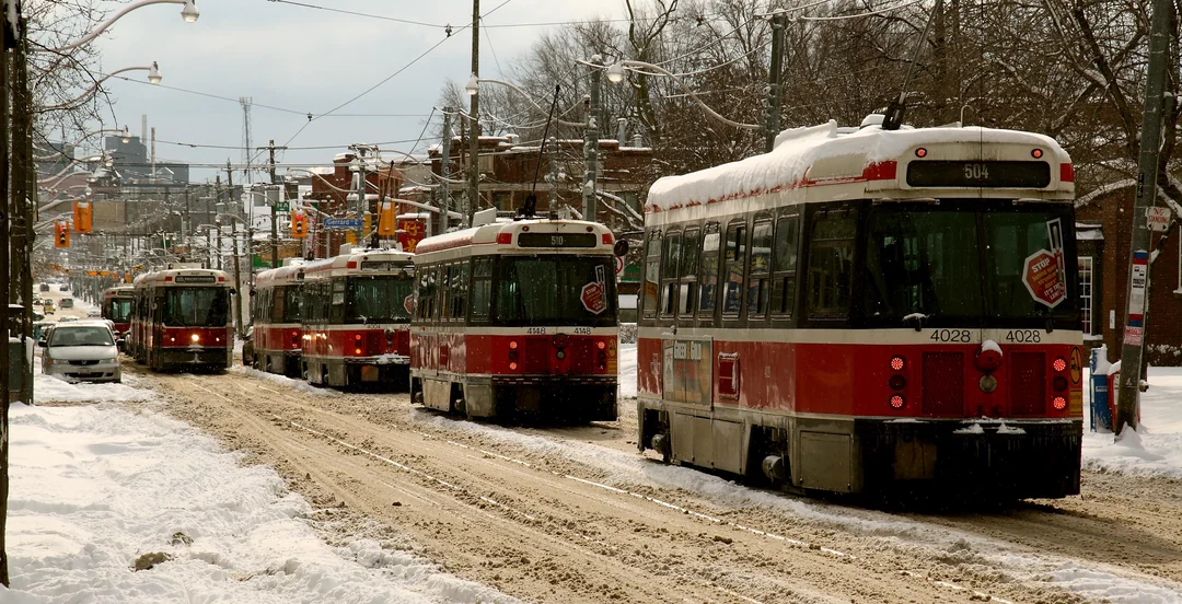 5 CLRV TTC Streetcars on a Snow Covered Winter Street