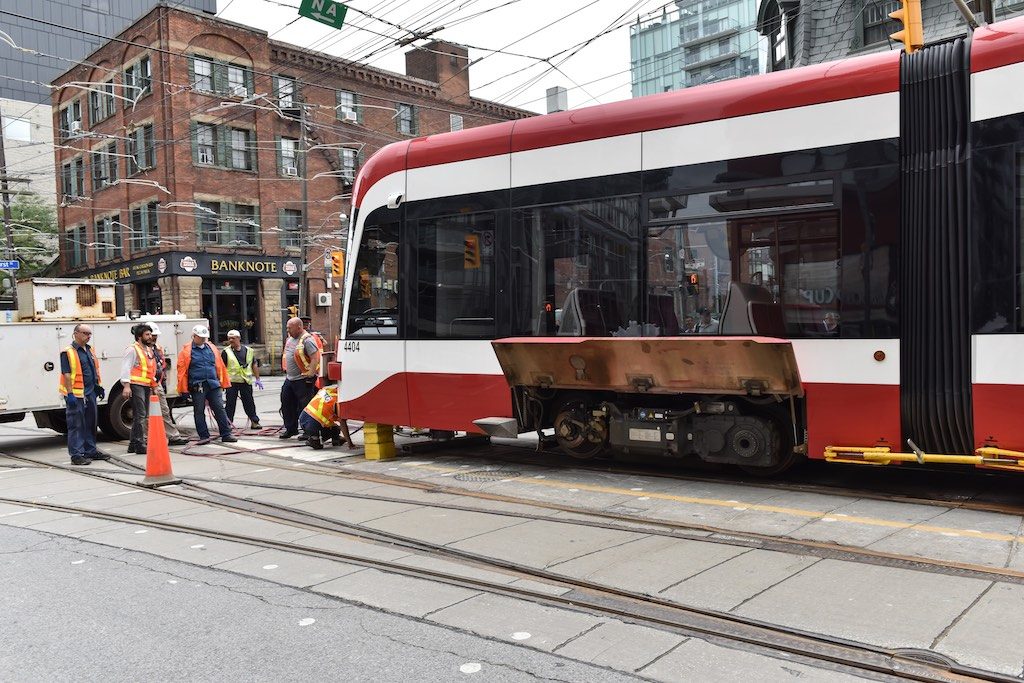 TTC Streetcar 4404 Being Rerailed